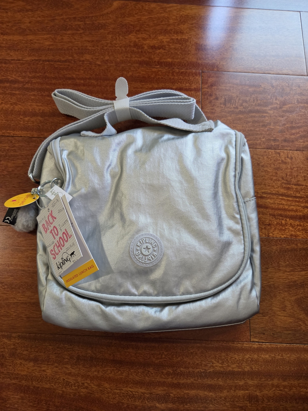 Kipling Metallic Silver Lunch Bag with Adjustable Strap
